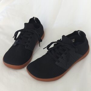 Within Zero Drop, Size 40, Black Knit Lace-Up Women's Sneakers with Brown Sole